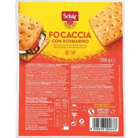 Schar Focaccia med Rosmarin 3x66 g 200 g – Schär emballage