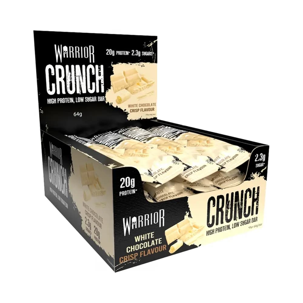 Warrior - Crunch proteinbar - Vit choklad med krisp, 12 × 64 g – förpackning