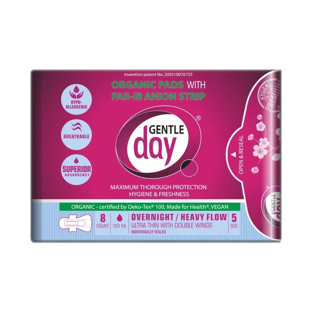 Gentle Day - Organic Pads with Far-IR Anion Strip - 8 Count – Gentle day förpackning