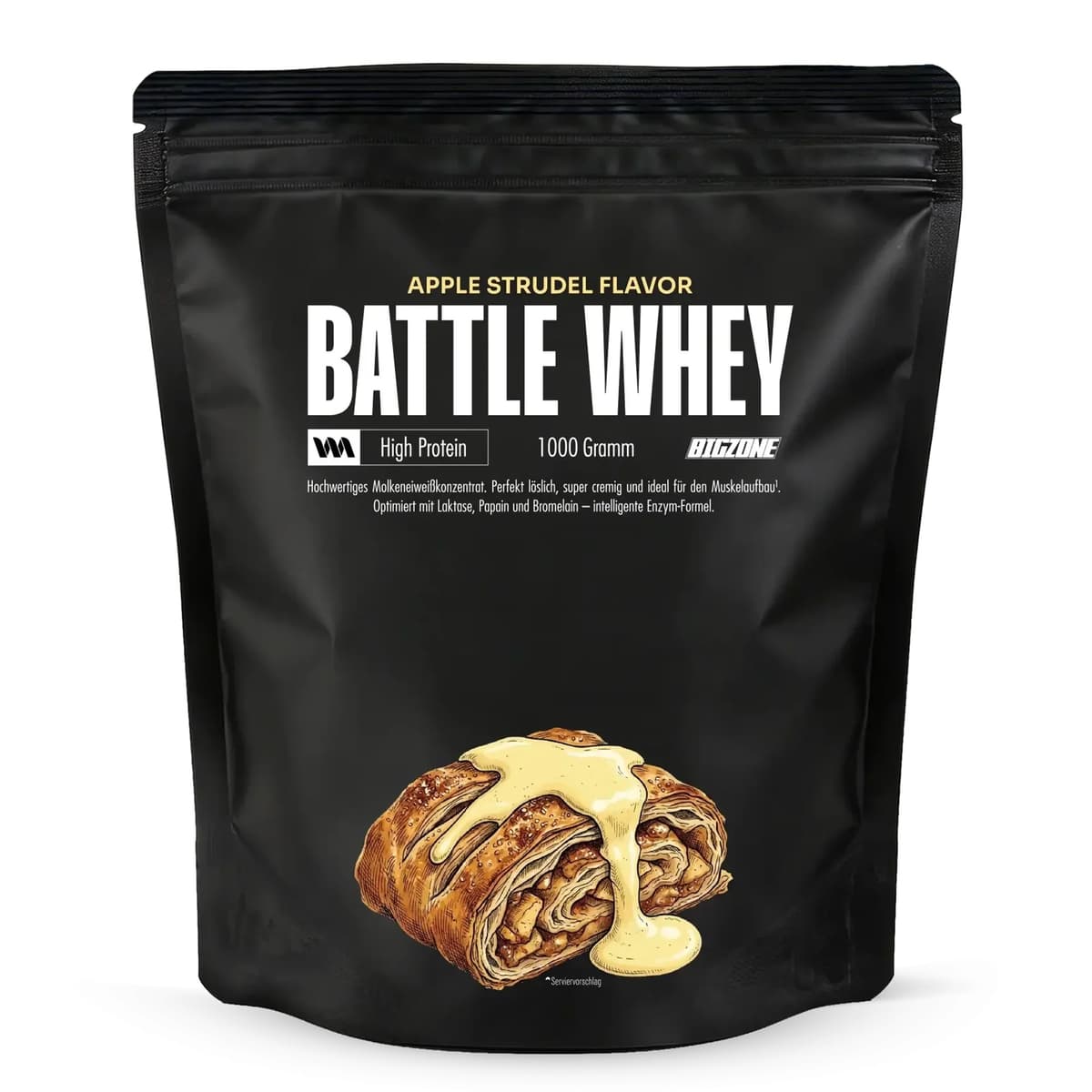 Big Zone - Battle vassleprotein - 1000 g, äppelstrudel med äpple, kanel och vanilj – Big Zone förpackning
