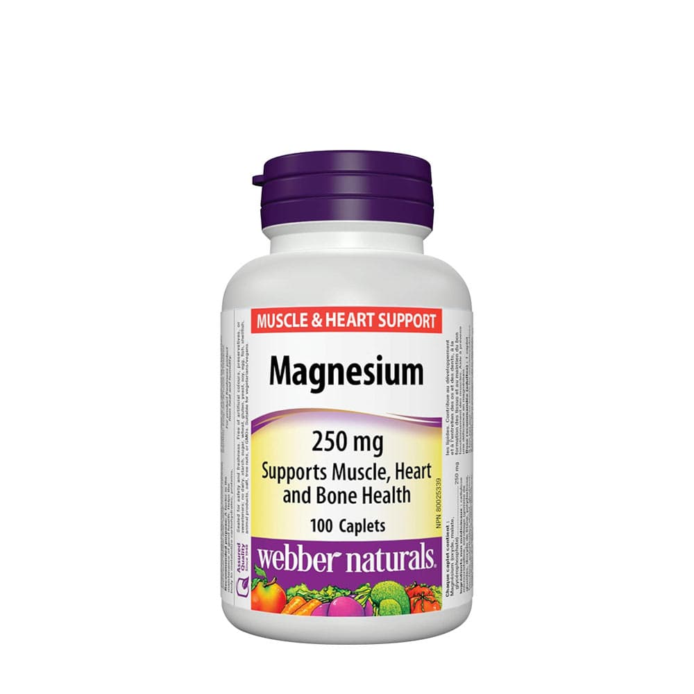 Webber Naturals Magnesium 250 mg - 100 Caplets – Webber Naturals förpackning