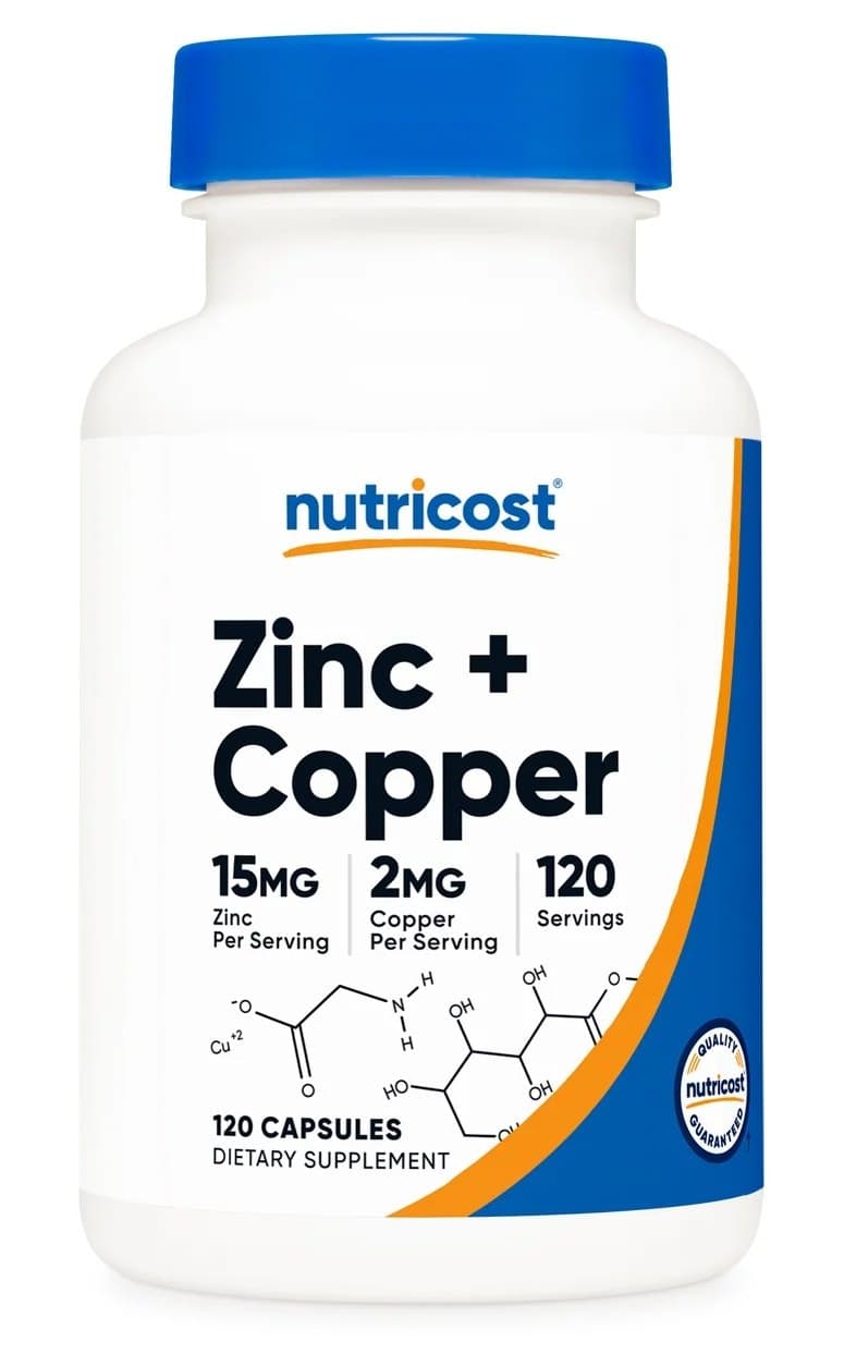 Nutricost - Zinc 15mg + Copper 2mg - 120 Capsules – Nutricost förpackning