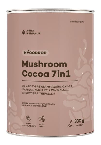 Aura Herbals - Mycodrop Mushroom Cocoa 7in1 - 330g – Aura Herbals förpackning