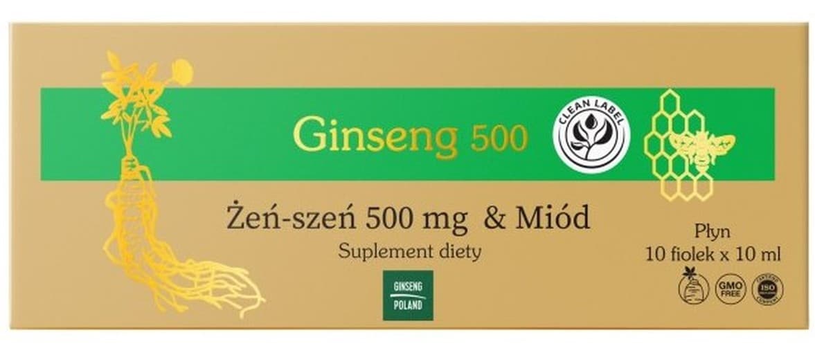Ginseng Polen - Ginseng + Honning 10X10ml Ampuller – Ginseng Poland emballage