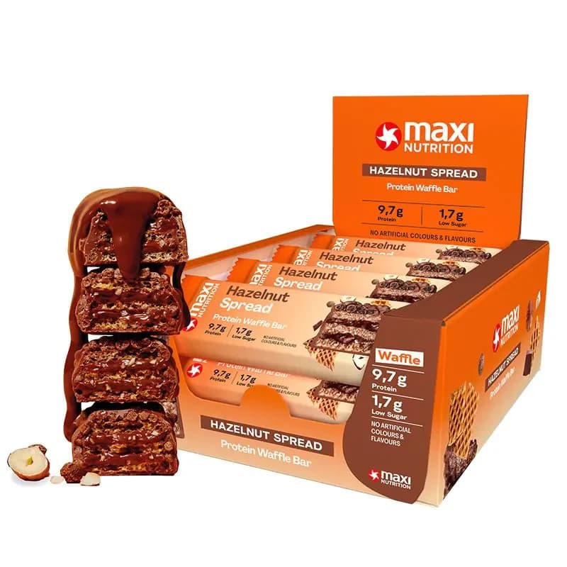 MaxiNutrition - Proteinvåffelbar - 12 × 39 g – MaxiNutrition förpackning