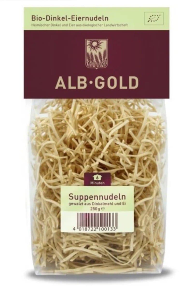Alb-Gold - Luomu spelttimunanuudelit - 250g – Alb-Gold pakkaus