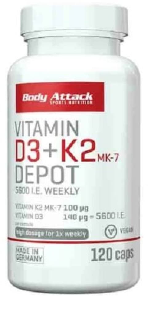 Body Attack - Vitamin D3 och K2 - 120 kapslar – förpackning