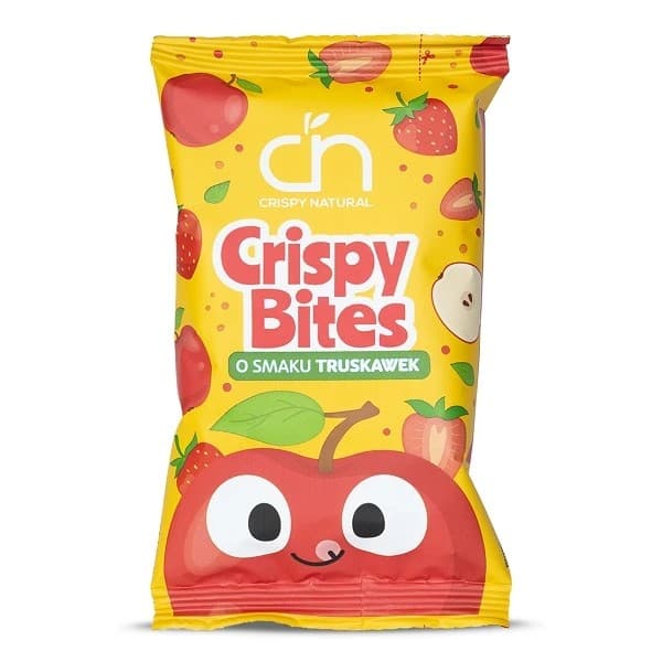 Crispy Natural Crispy Bites med æble- og jordbærsmag – Crispy Natural emballage