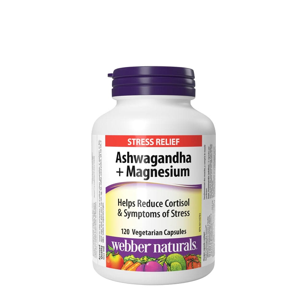 Webber Naturals Ashwagandha + Magnesium - 120 Veg Capsules – Webber Naturals förpackning