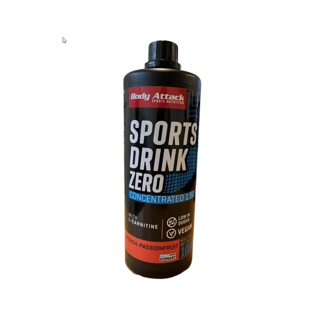 Body Attack - Sportdryck Zero - Persika och passionsfrukt, 1000 ml – Body Attack förpackning