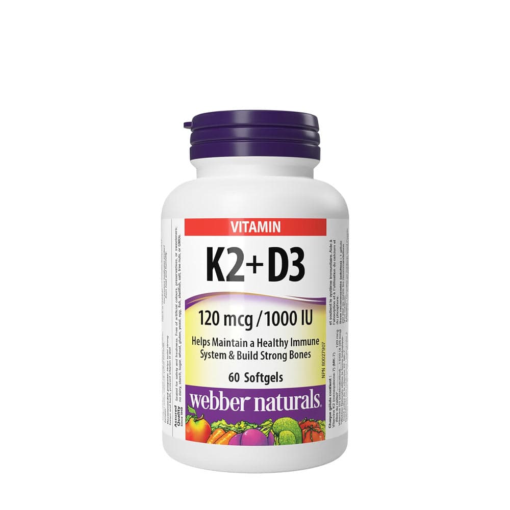 Webber Naturals - Vitamin K2 + D3 - 60 Softgels – Webber Naturals förpackning