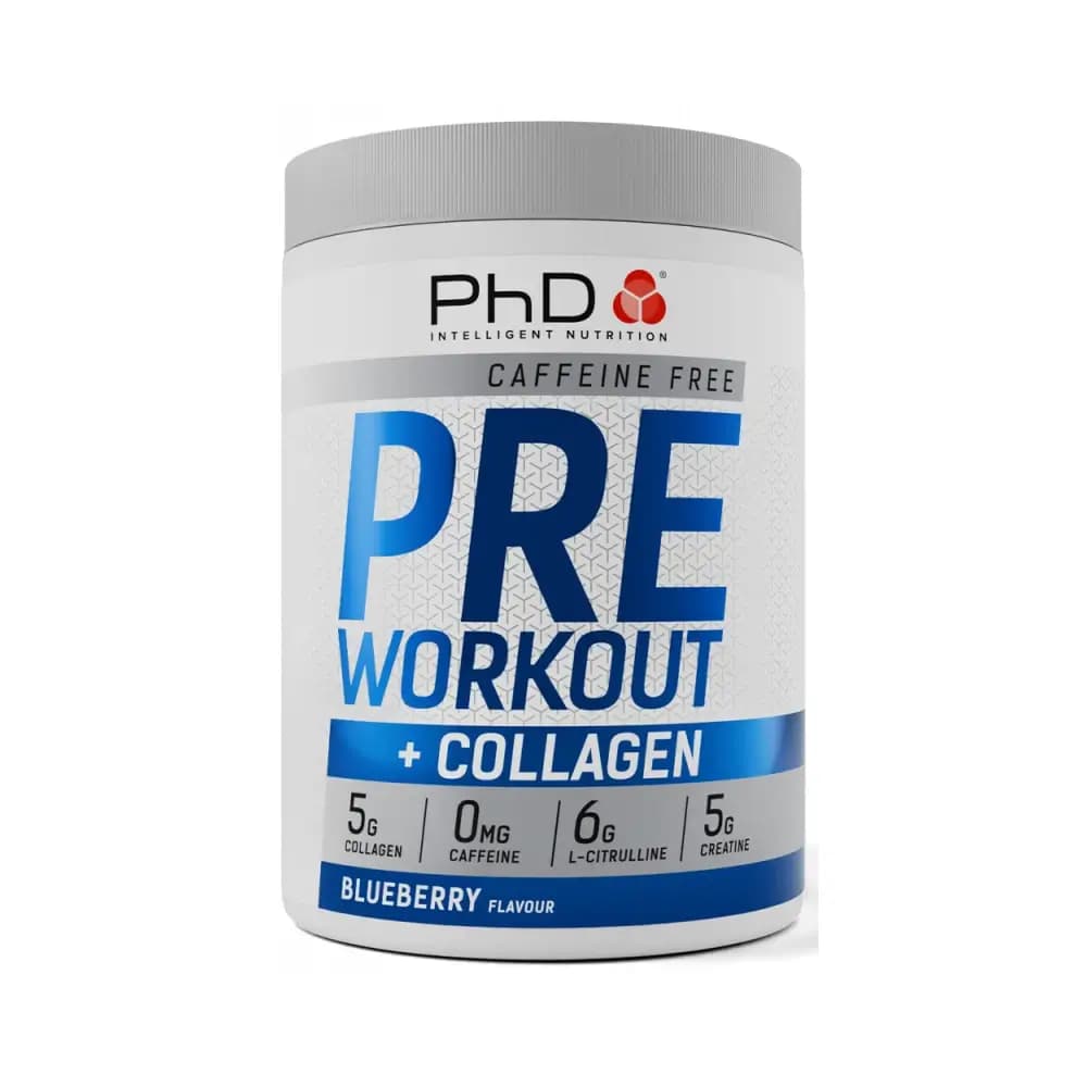 PhD - Pre-Workout + Collagen Caffeine Free - Blueberry – Phd förpackning