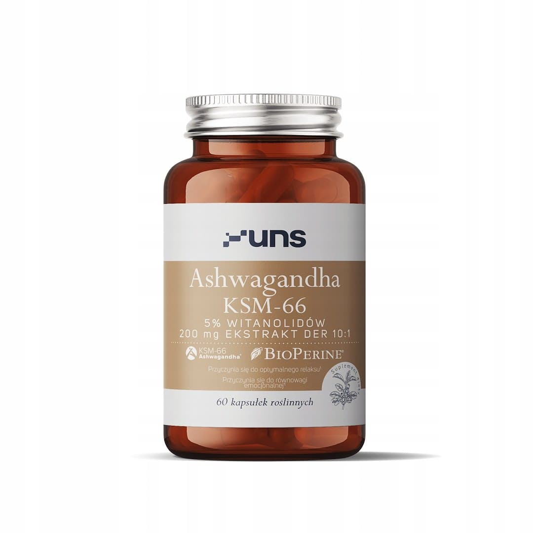 Uns - Ashwagandha KSM-66 + Bioperine 60 Caps – UNS förpackning