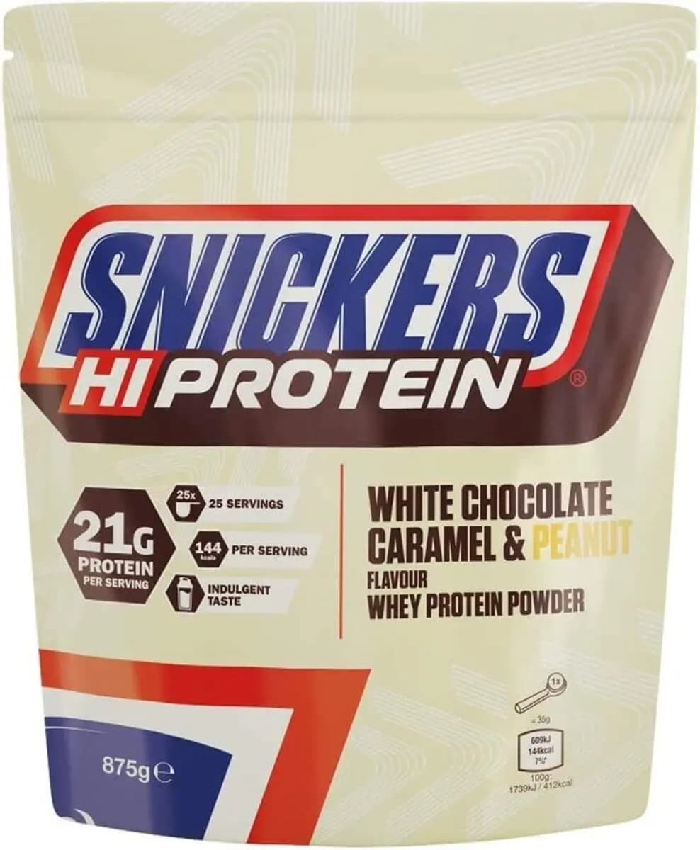 Mars - Snickers White proteinpulver - Vit choklad, karamell och jordnöt, 875 g – Mars förpackning