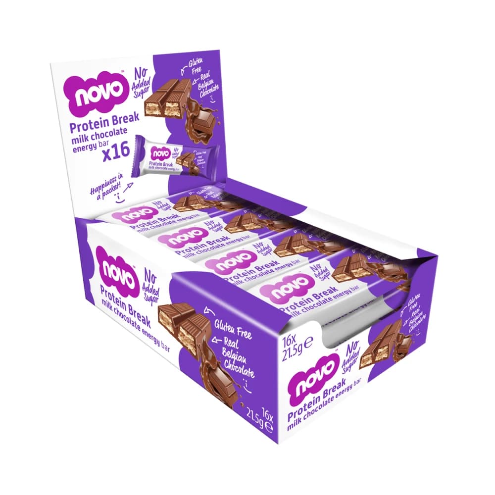 Novo - Protein Break Bar (16x21,5g) - Chocolate – Novo förpackning