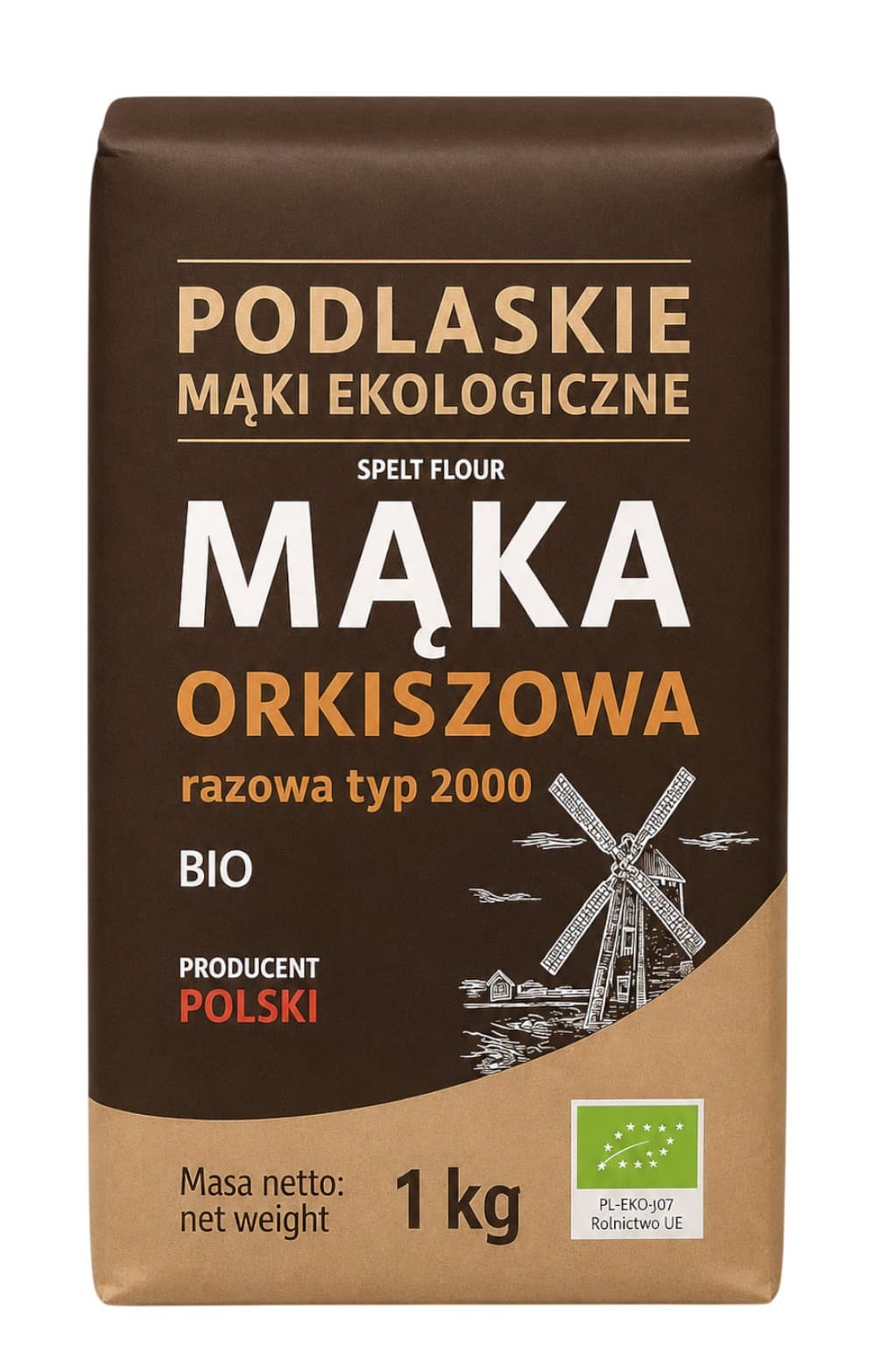 Podlaskie - Organic Spelt Flour Whole Grain Type 2000 1kg – Podlaskie förpackning