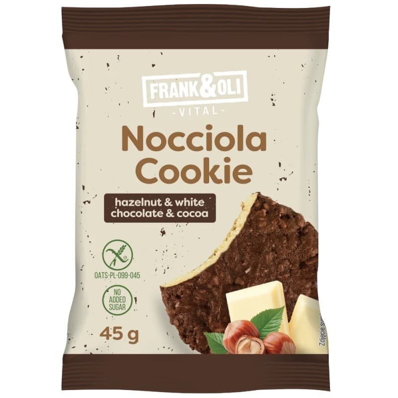 Frank&Oli - Hazelnut Cookie White Chocolate Cocoa 45g – Frank&Oli förpackning
