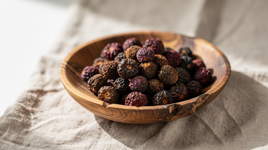 Torkade saw palmetto-bär i en träskål
