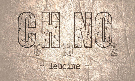 Chemical structure of Leucine, an essential amino acid for muscle growth.