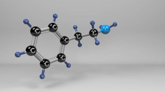 3D model of phenylethylamine molecule showcasing its chemical structure.