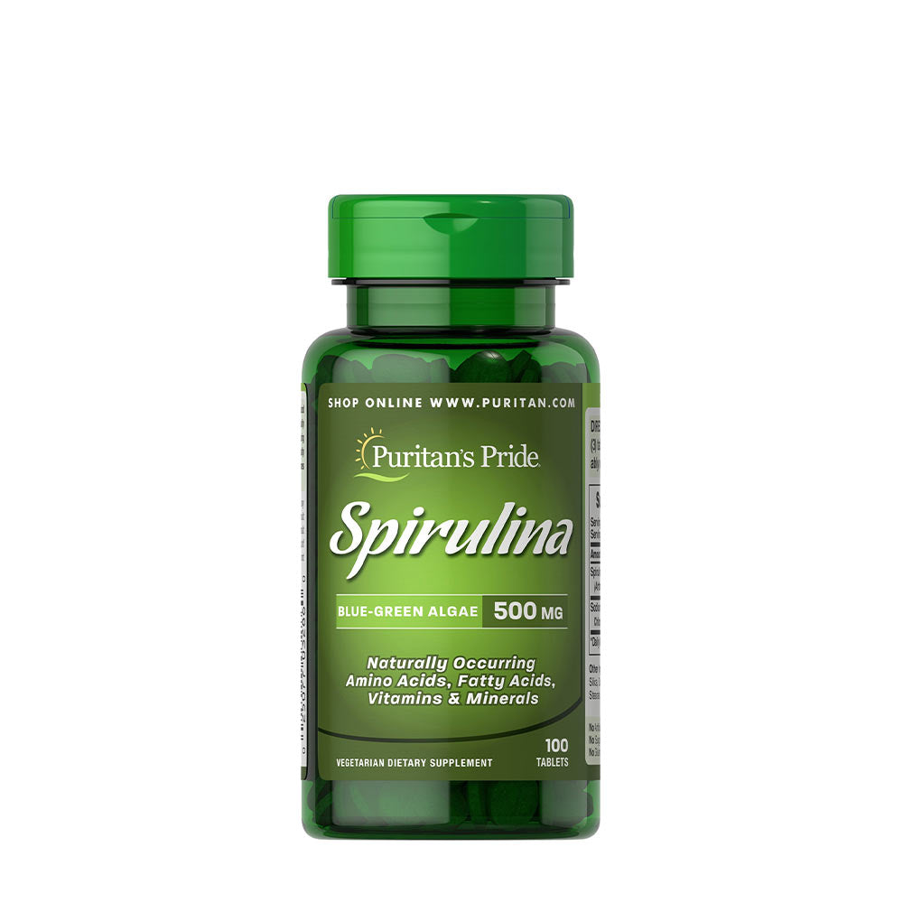 Puritan's Pride Spirulina baksida med näringsfakta
