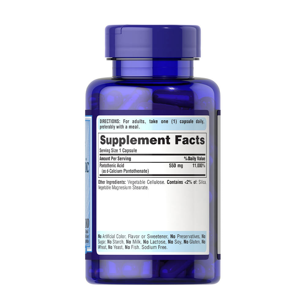 Puritan's Pride Pantothenic Acid baksida näringsfakta