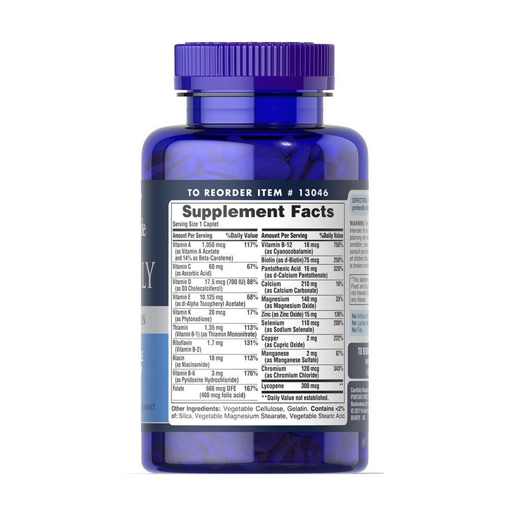 Puritan's Pride One Daily Men's Multivitamin baksida näringsfakta