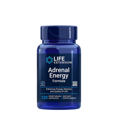 Life Extension Adrenal Energy Formula bottle, containing 120 vegetarian capsules for energy and stamina support.