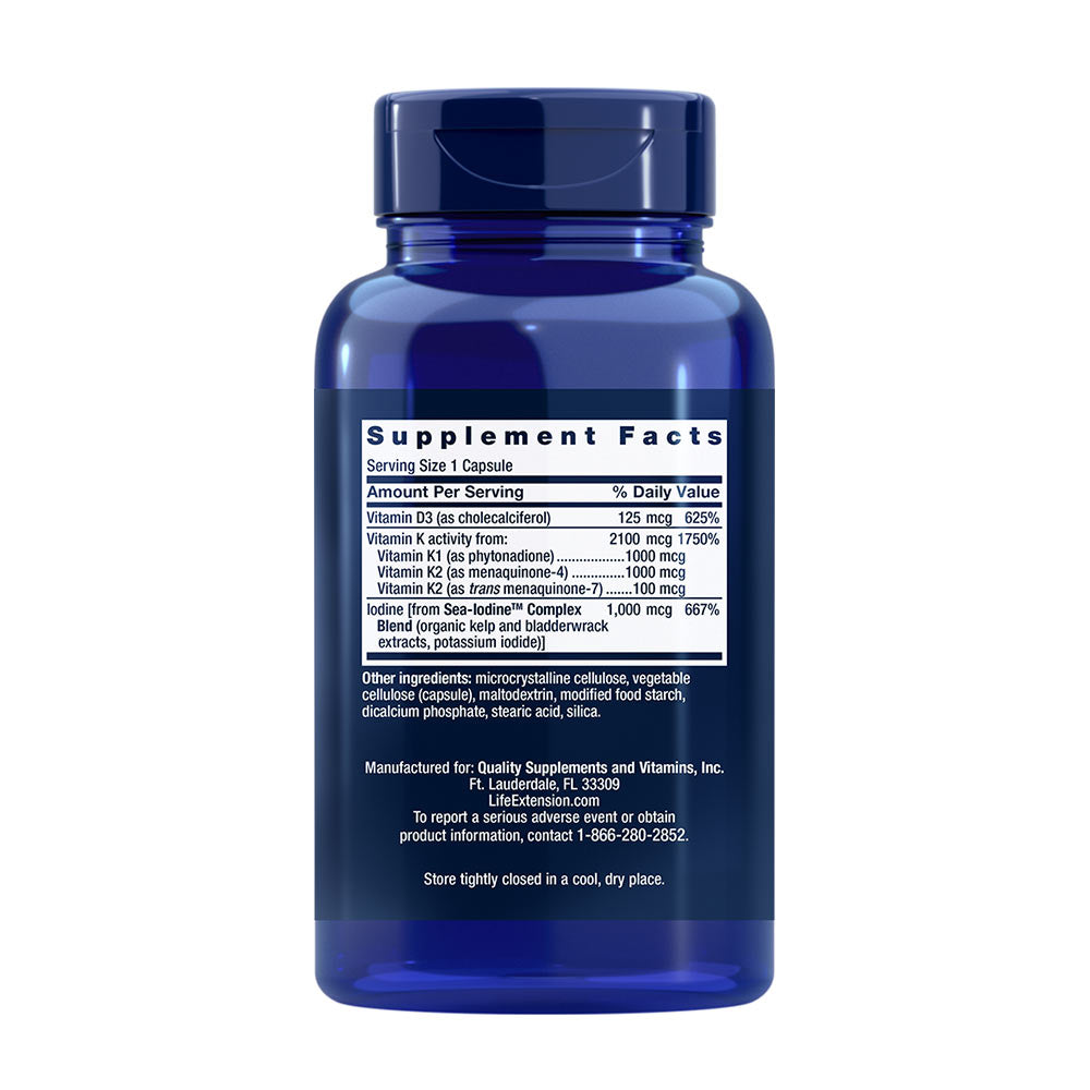 Life Extension Vitamins D And K With Sea-Iodine baksida näringsfakta