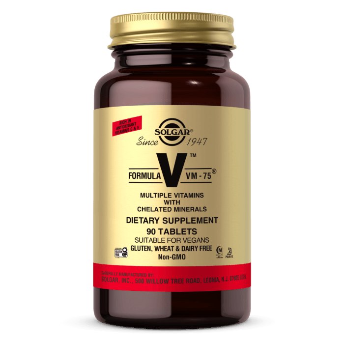 Solgar Formula V VM-75 baksida näringsfakta