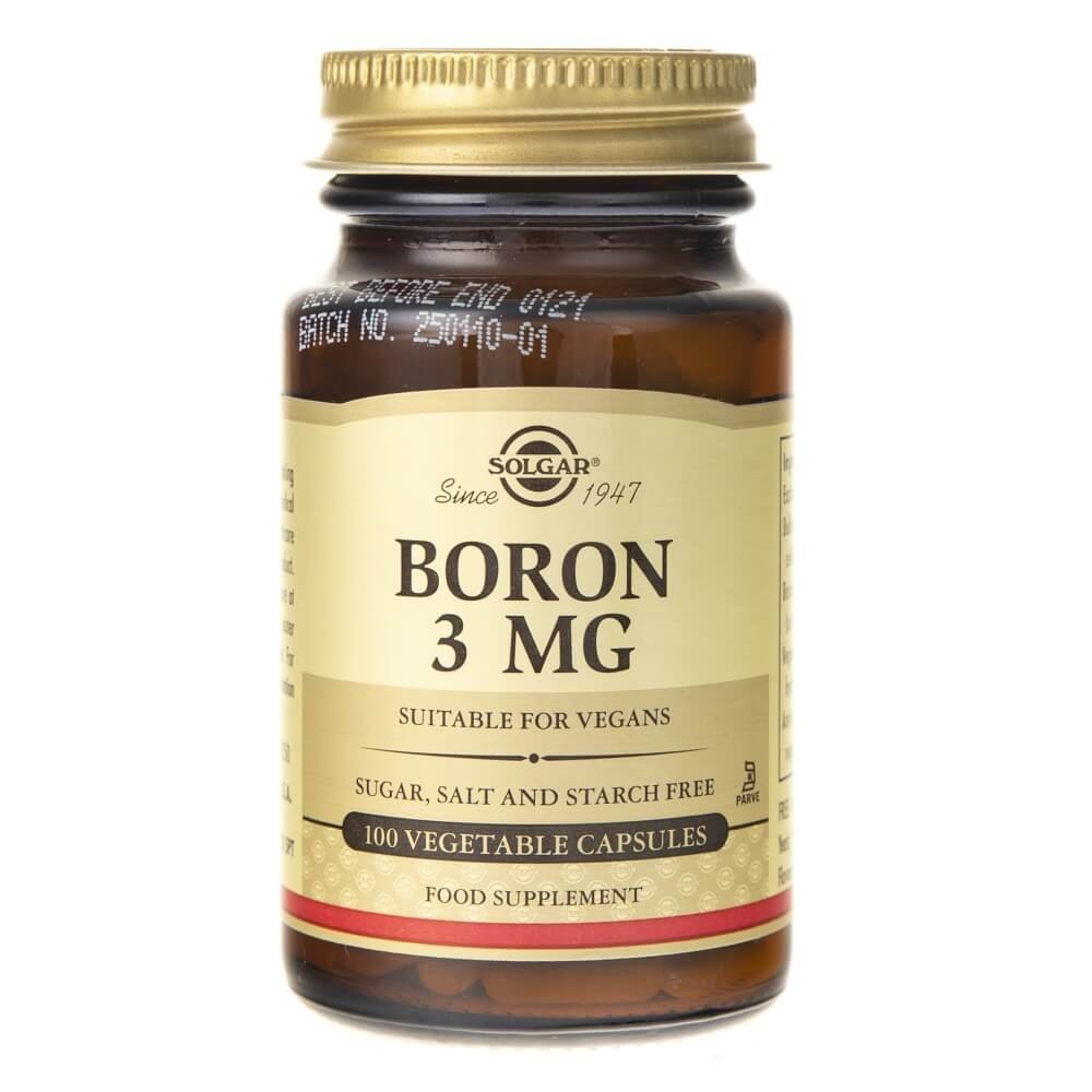 Solgar Boron 100 Caps baksida med näringsinformation