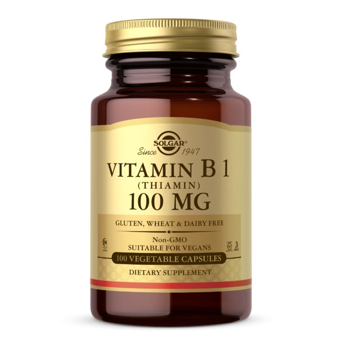 Solgar Vitamin B1 Thiamin 100 vegetablekapslar framsida