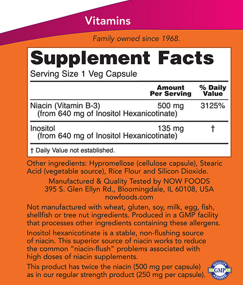 Flush-Free Niacin 500 mg baksida näringsfakta