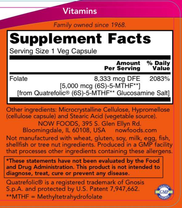 NOW Foods - Methyl Folate - 5000mcg, 50 Vcaps