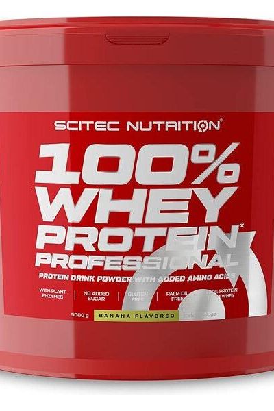 Scitec Nutrition 100% Whey Protein Professional banana flavored protein powder 5000g container