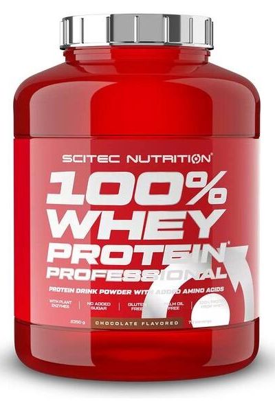 Scitec Nutrition 100% Whey Protein Professional jar, optimal for muscle growth and maintenance, gluten-free, chocolate flavored.