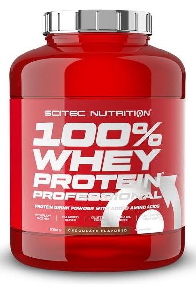 Scitec Nutrition 100% Whey Protein Professional, chocolate flavored protein powder for muscle growth and maintenance.