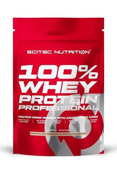Scitec Nutrition 100% Whey Protein Professional powder packaging, chocolate cookies & cream flavor, 1000g.