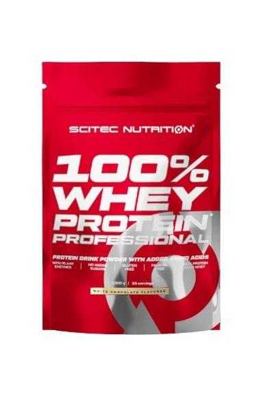 Scitec Nutrition 100% Whey Protein Professional packaging featuring protein drink powder for muscle growth.