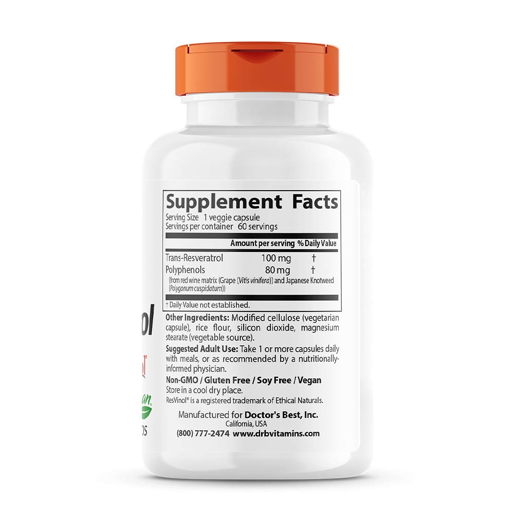 Doctor's Best - Trans-Resveratroli Resvinolilla, 100mg - 60 Vcaps