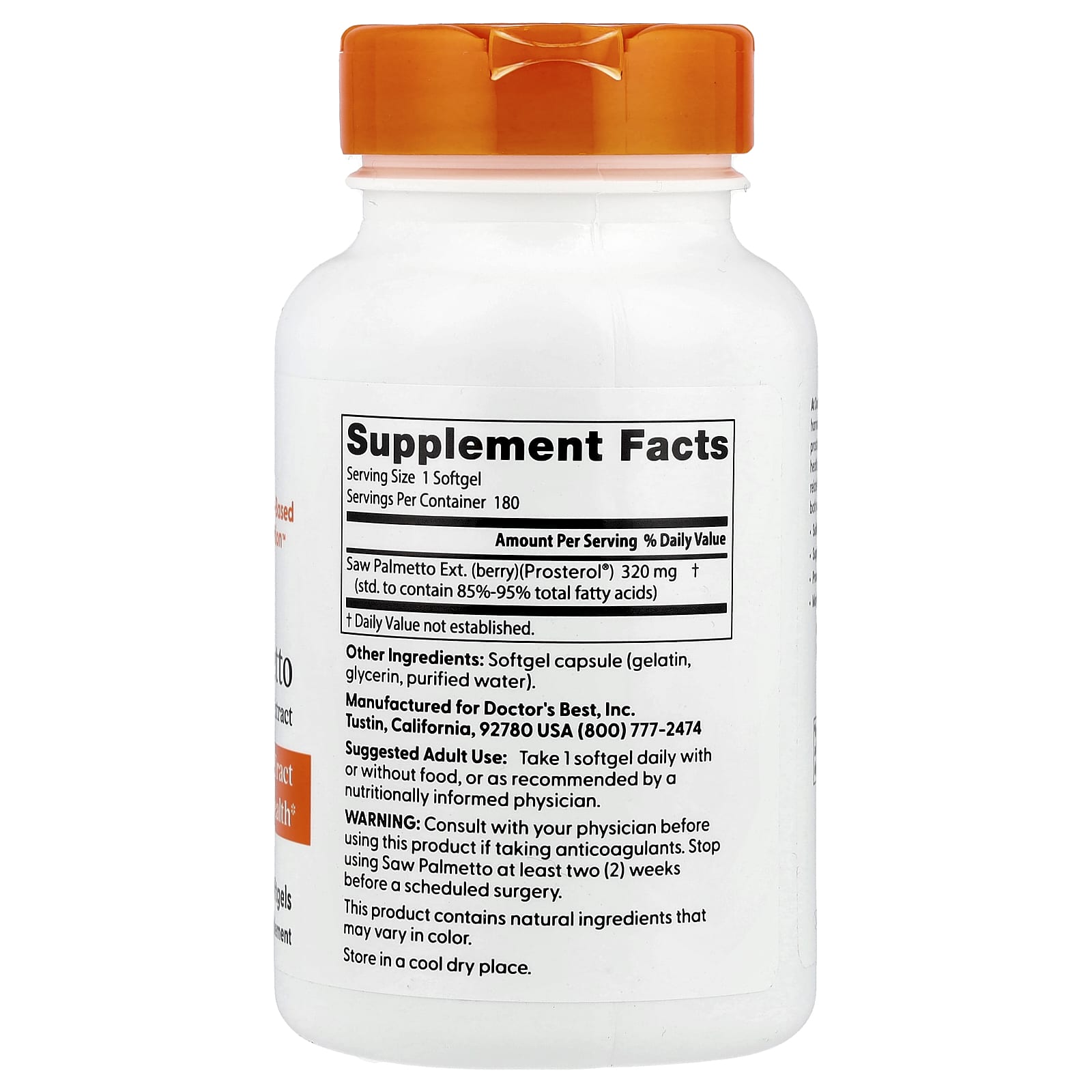 Doctor's Best - Saw Palmetto Standardiseret Ekstrakt, 320mg - 60 Kapsler