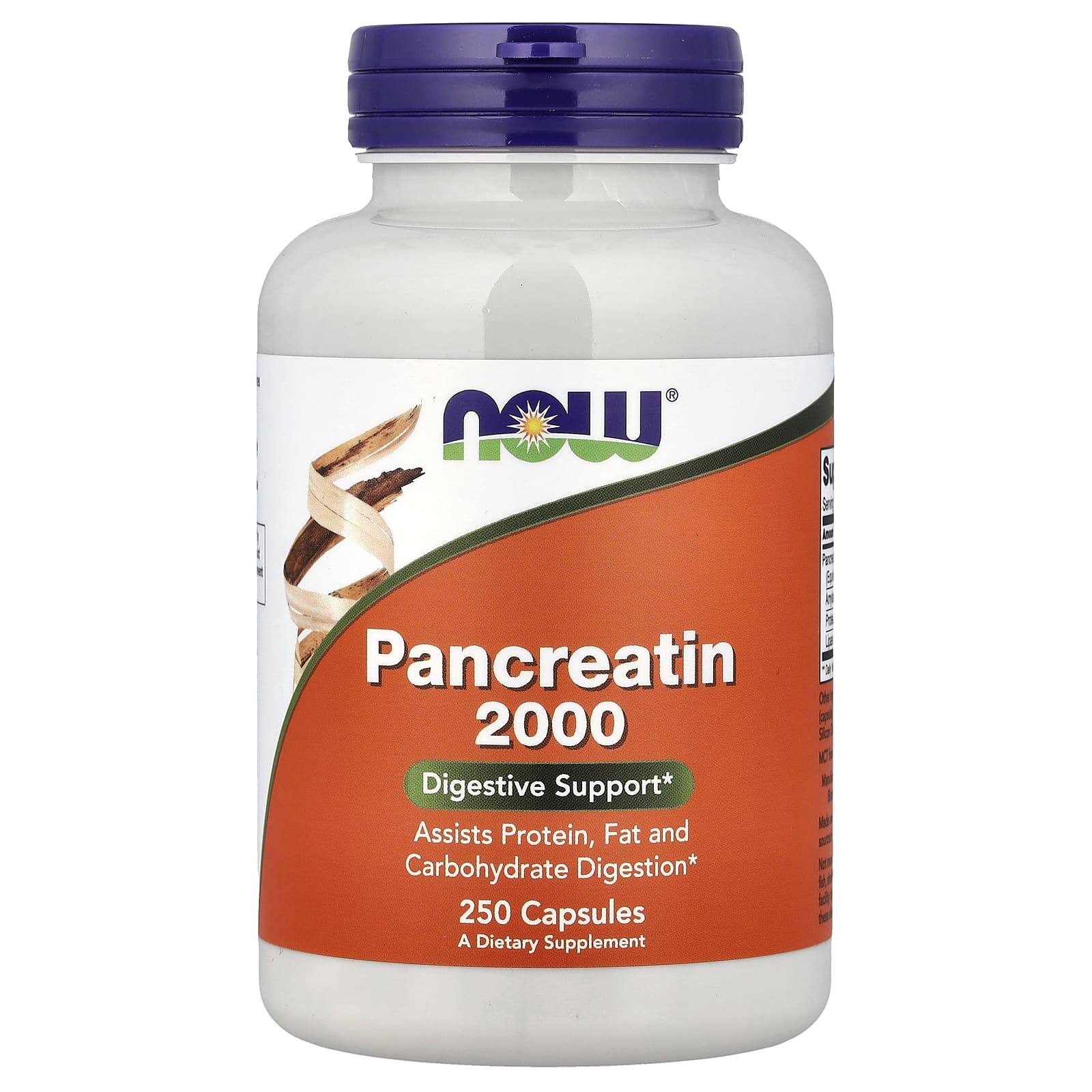 NOW Foods Pancreatin 2000 baksida näringsfakta