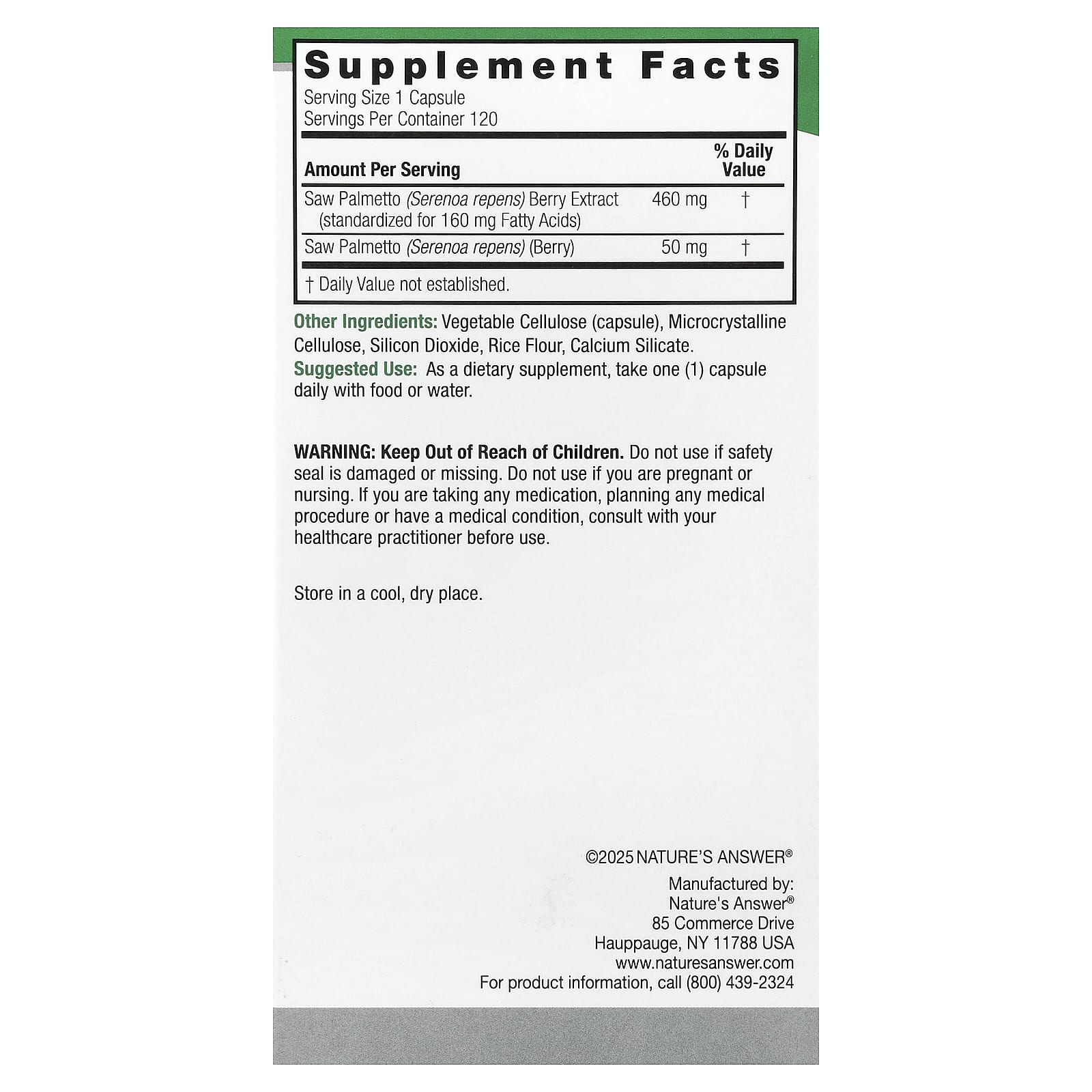 Saw Palmetto Extract ingredienser etikett