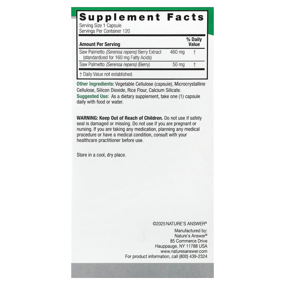 Saw Palmetto Extract ingredienser etikett