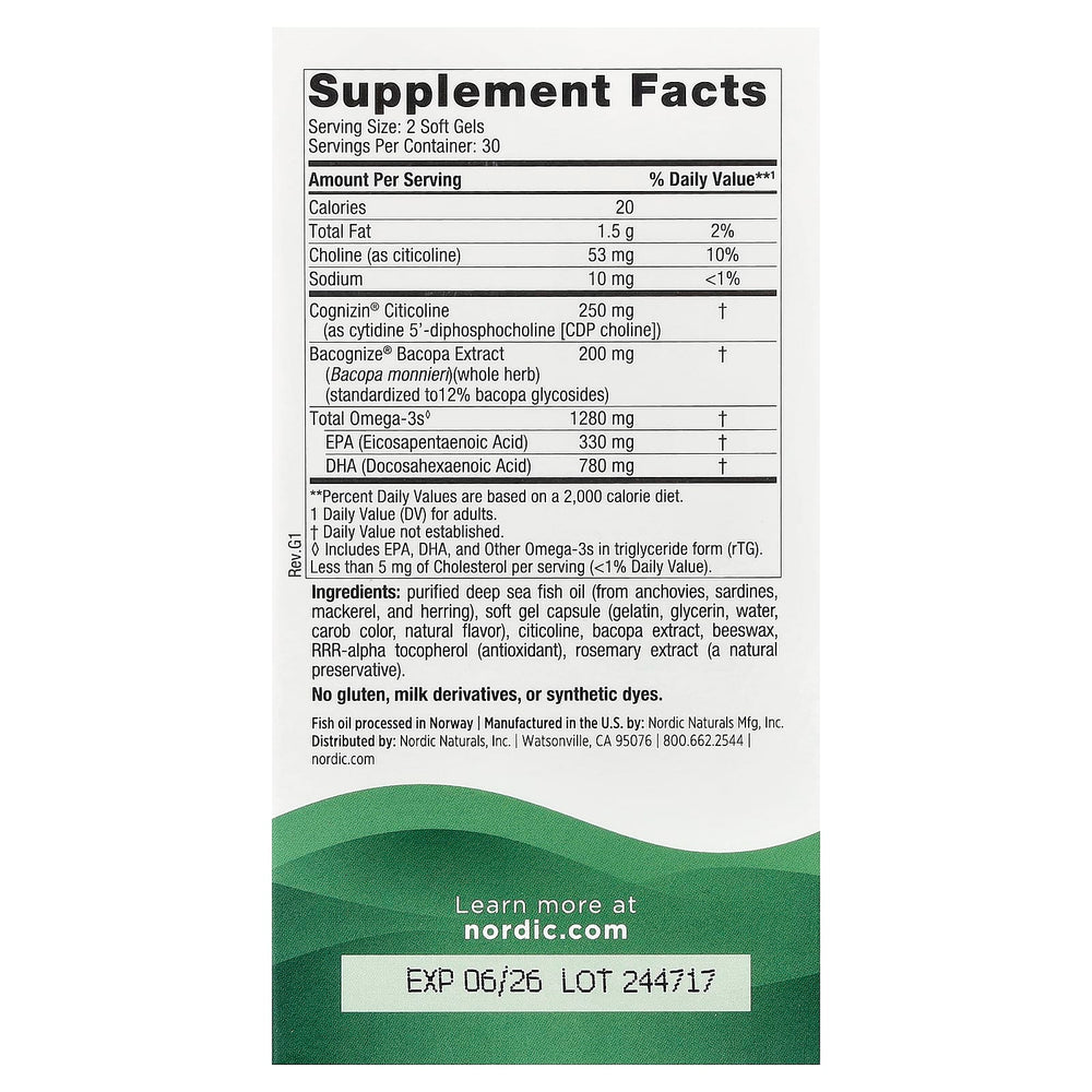 Nordic Naturals Focus Support baksida näringsfakta