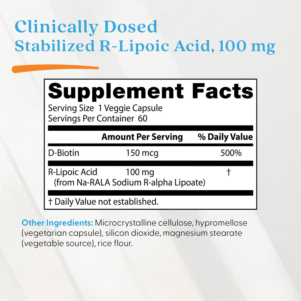 Doctor's Best Stabilized R-Lipoic Acid etikett detalj