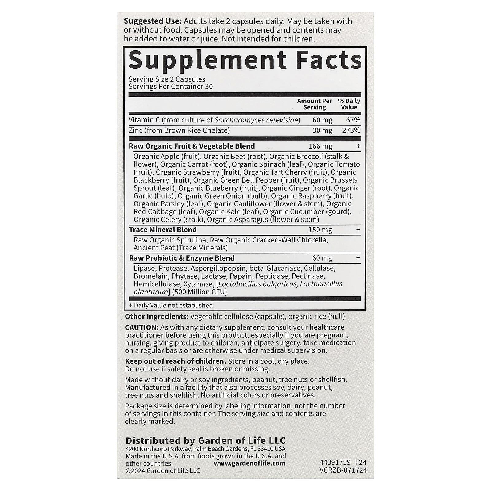 Vitamin Code Raw Zink ingredienser lista