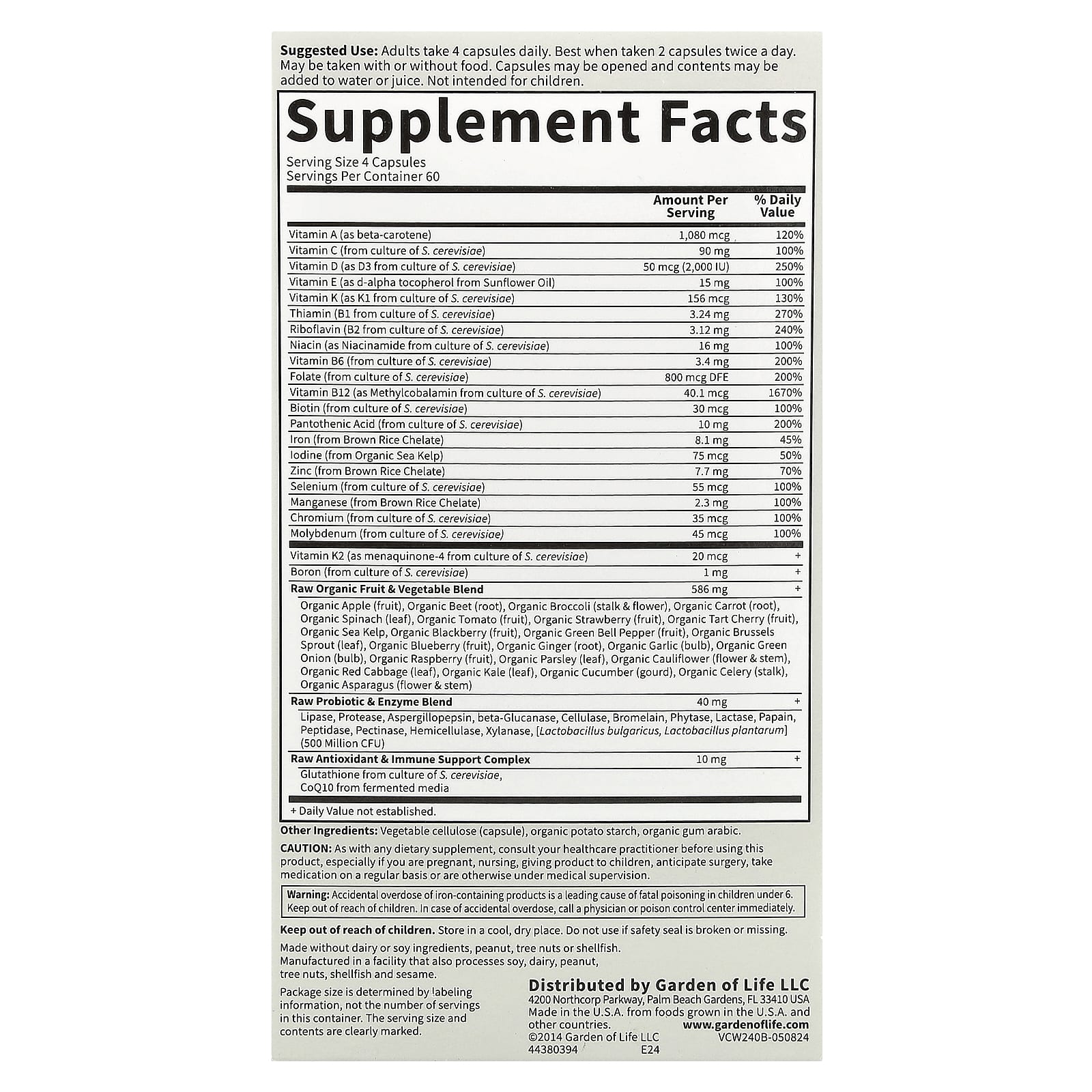 Garden Of Life Multivitamin for Women näringsfakta