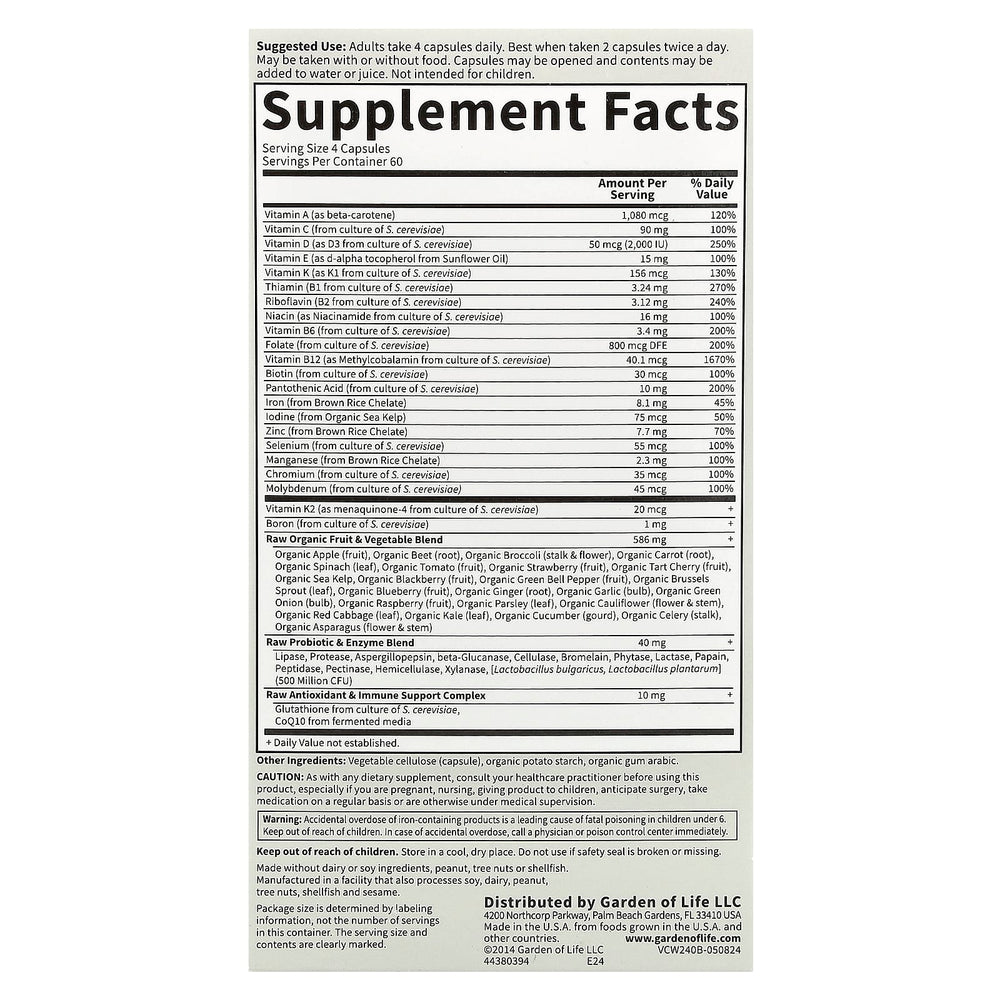 Garden Of Life Multivitamin for Women näringsfakta