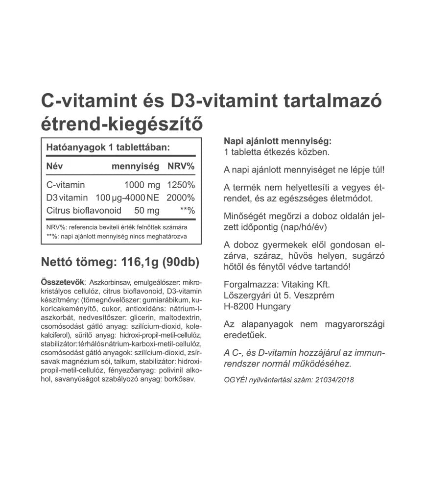Vitamin C + D-4000NE näringsfakta och innehåll